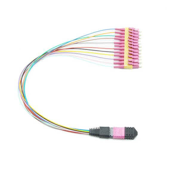 0.9mm Fiber Optic Patch Cord OM4 12F MPO Male To LC Fan Out Cable