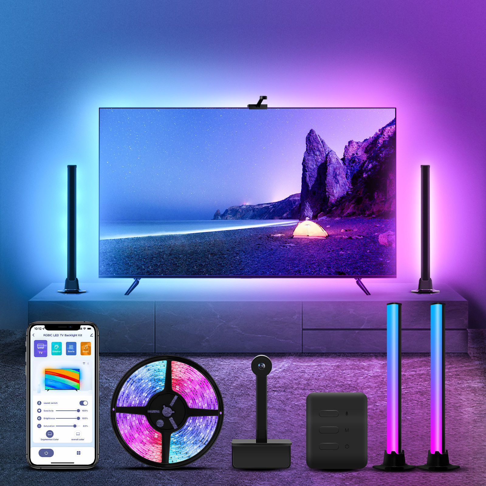 Прокладка света СИД ТВ погружения, ТВ СИД RGB управлением Alexa освещает контржу