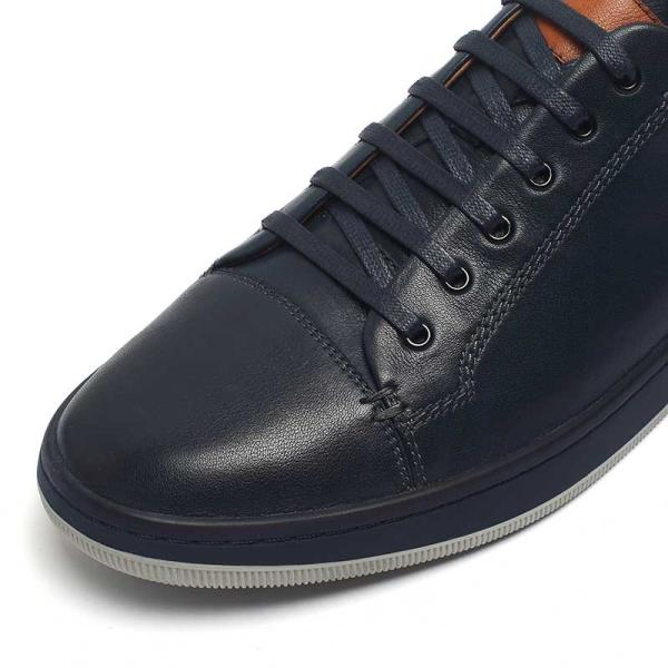 Cow leather Upper Dark Blue Lace Up Sneakers For Mens