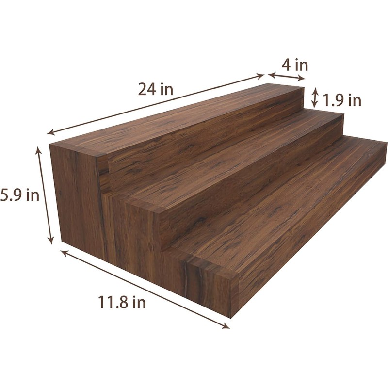 Three Tier Vintage Wine Rack Solid Wood Stepped Display Cabinet for Wine Bottle Storage Home Bar Organizer
