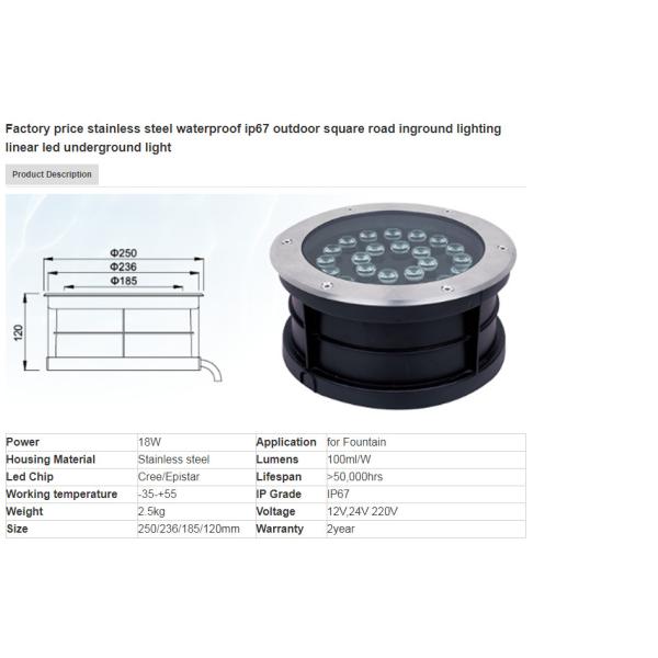 250mm Diameter 18W LED Underground Lights For Road