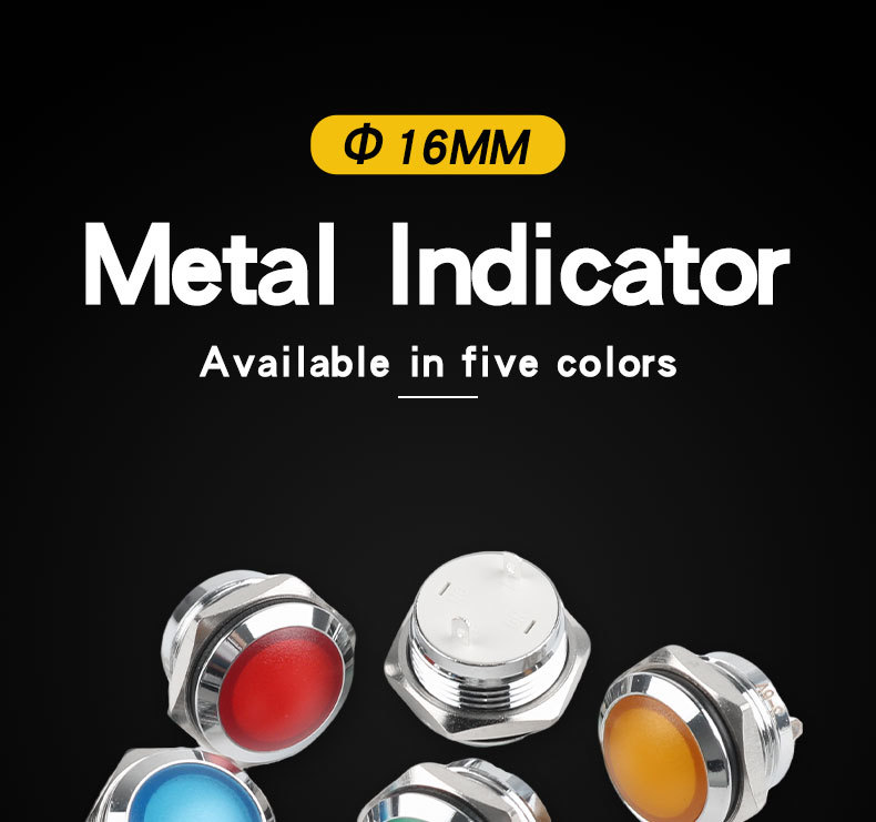 16mm Domed LED Metal Indicator Light Welding Foot High Brightness 6V/24V/220V Red/Yellow/Blue/Green/White
