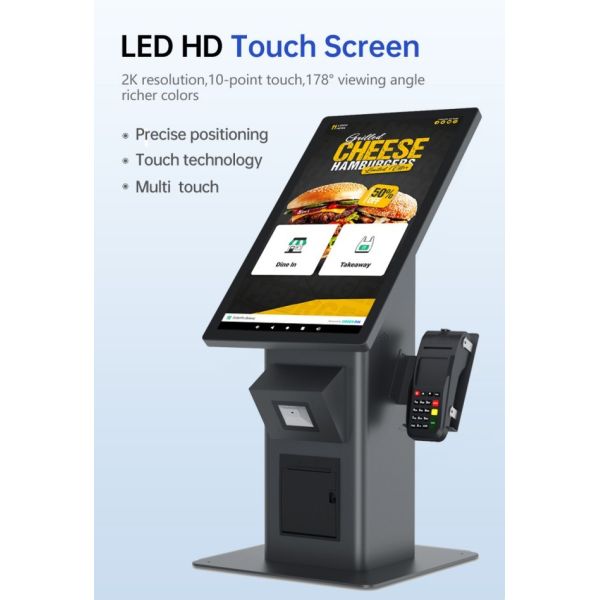 Windows 23.6 Inch Touch Screen Restaurant Self Ordering Kiosk Payment Order Gift Card Kiosk for Restaurant with Printer Scanner