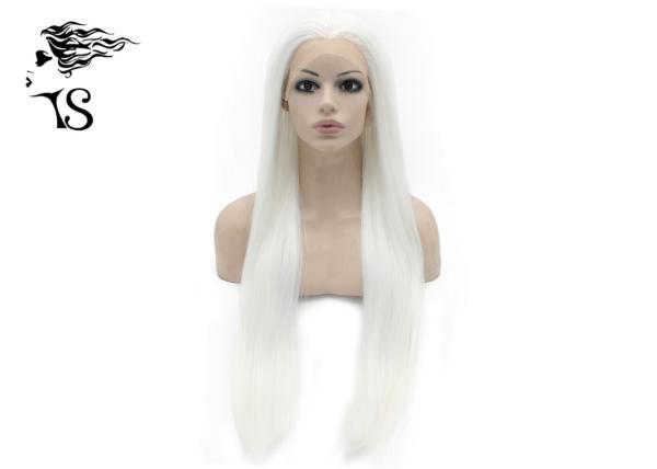 Silky Straight Synthetic Lace Front Wigs , Long White Blonde Synthetic Wigs