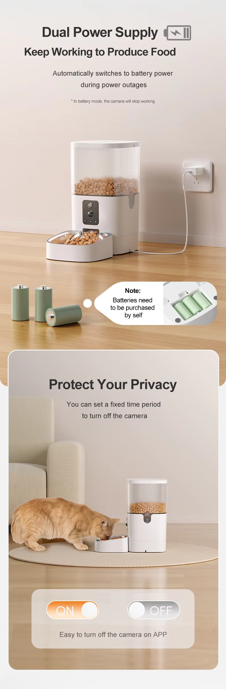 Intelligent Dual Camera AI Feeder for Cat and Dog Solid Pattern Automatic Food Chaser with Eco-Friendly Battery Charging Source