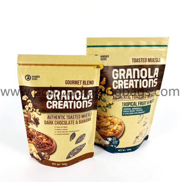 Custom wholesale aluminium clear window stand up pouch kraft paper zipper packaging bags