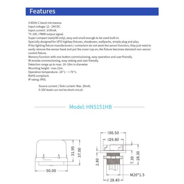 Высота установки 12 м Zhaga Book 18 0-10v Приглушение HNS151HB 30mA IP65