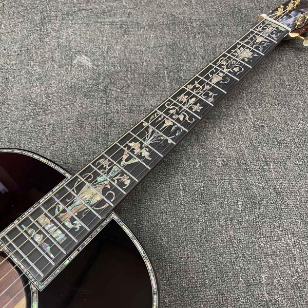 Custom OOO Body 39 inch abalone binding sunburst color solid rosewood back side acoustic guitar accept guitar bass OEM