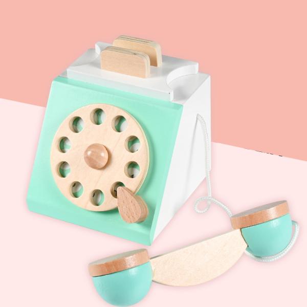 Винтажный античный дисковый телефон претендует игру роли игрушки Montessori взаимодействующую предыдущую Edcuation игры деревянную для детей Ремесла взаимодействующее предыдущее Edcuation дискового телефона незаконченные деревянные для детей