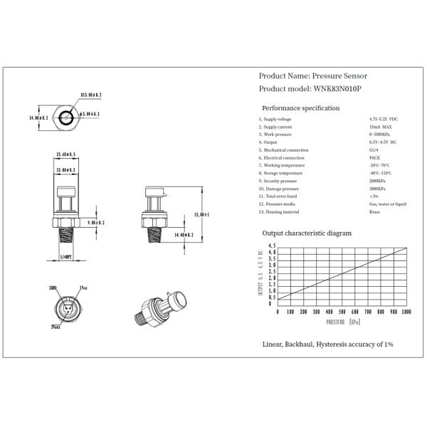 латунный электронный датчик воздушного давления 4.5v, емкостный керамический передатчик давления