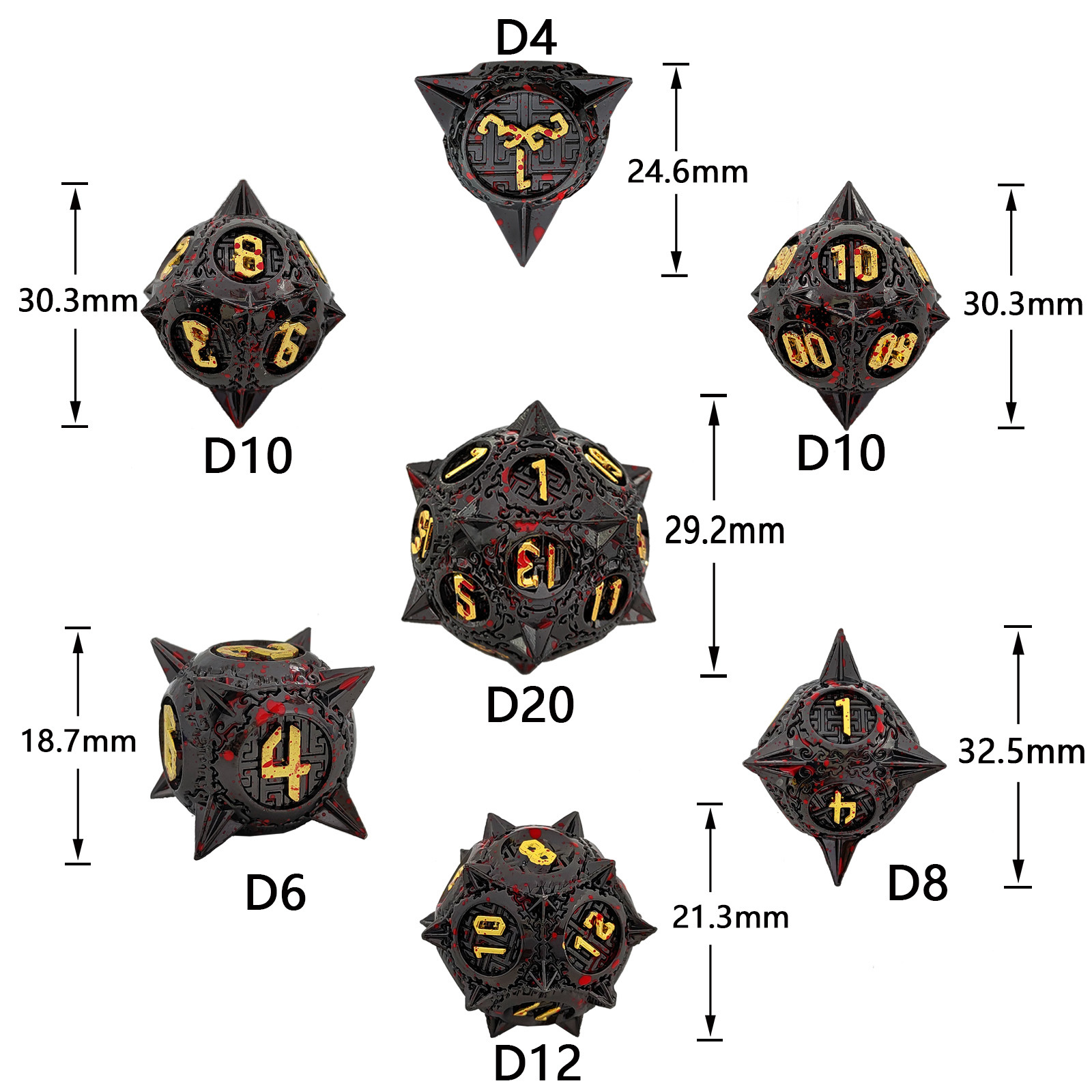 TRPG 16 мм полифронтовый DND Металлические кости многоцветные настройки метеорный молоток