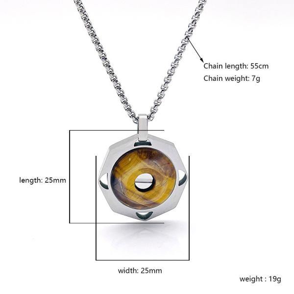 Stainless steel men's tiger eye stone necklace retro pendant titanium steel lock chain