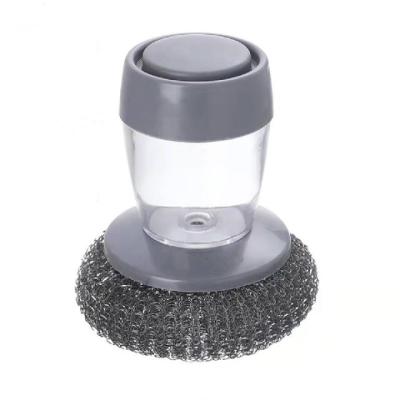 Hot sell Kitchen Soap Dispensing Palm Dish Brush with Dispenser PET and Wire Ball