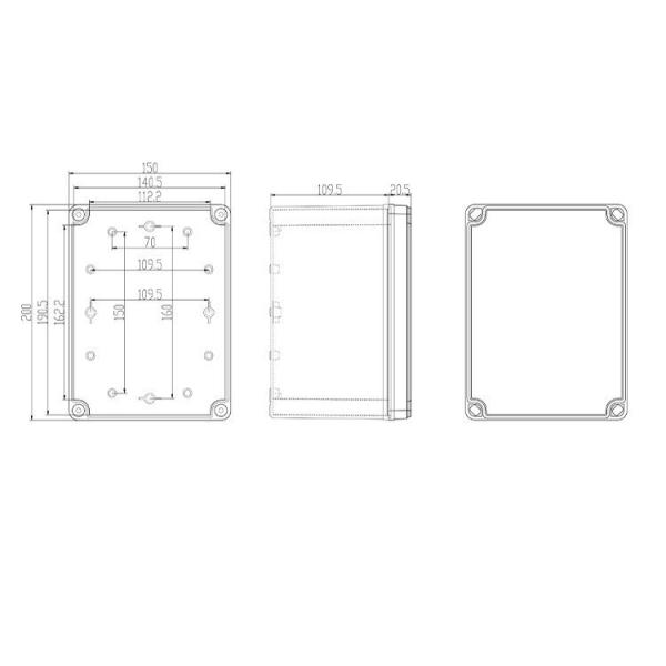 Outdoor UL94 250x150x130mm Waterproof Plastic Enclosure Box
