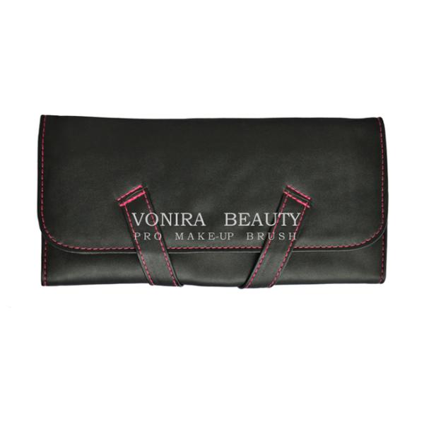 12 Slots Black Faux Leather Cosmetic Makeup Brushes Roll Bag Pouch Pen Case Holder
