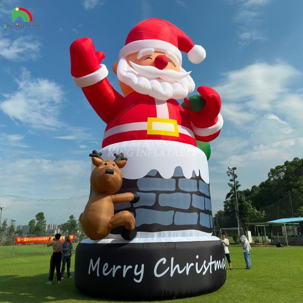 20FT 26ft 33ft Inflatable Santa Claus In Chimney With Reindeer Outdoor Christmas Decoration Blow Up Santa Claus