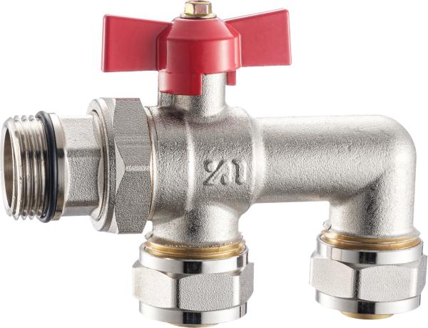 3619 Nickel Plated Brass Manifolds Valve Ball Type DN20 with Red Butterfly Handle for Aluminum-Plastic Pipe Connections