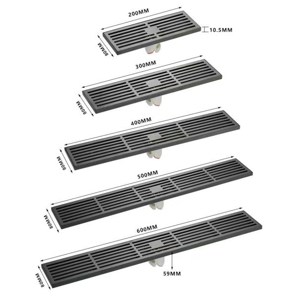 Matte Silver Stainless Steel Linear Shower Drain With Removable Pattern Grate