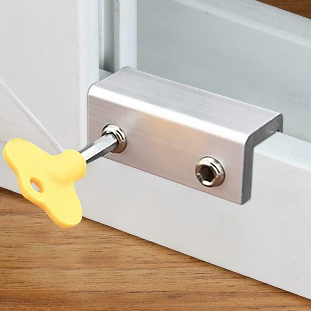 Adjustable Sliding Double Window Locks Aluminum Alloy Door Frame Furniture Lock Plastic Key 7-23mm Fitting Home Office 360