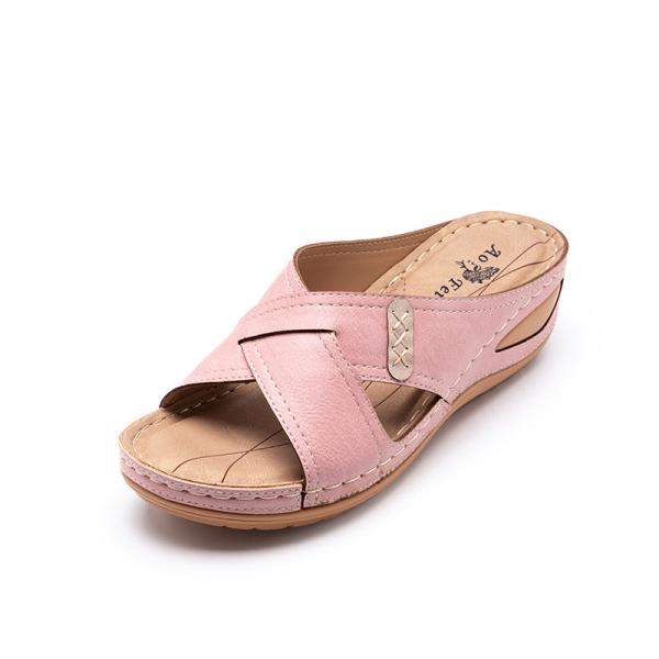 BS091 Summer 2021 New Style Sandals Women'S Retro Wedge Heel Car Stitching Mother Shoes Plus Size Women'S Slippers Sanda