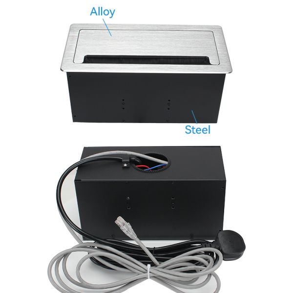 UKCA Certified Flip Up Socket with 2 Type G Sockets 10W USB Charge and CAT6 RJ45 for Conference Rooms