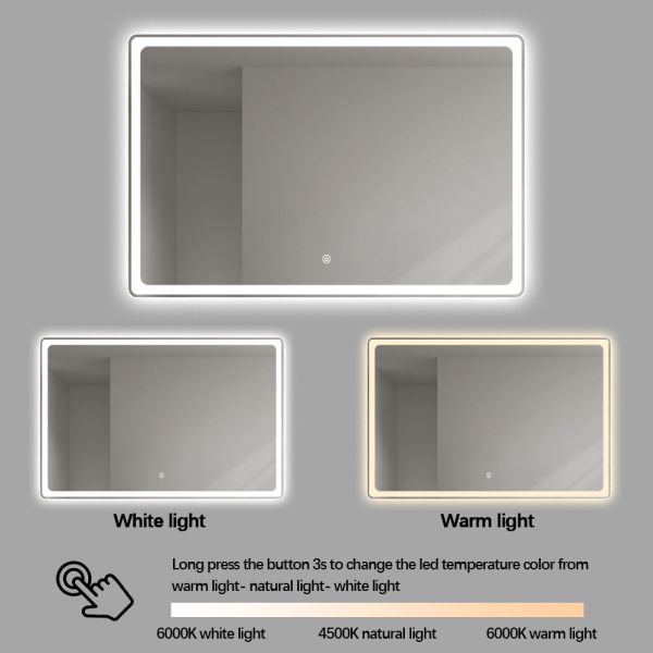 Shatterproof Bathroom Mirror With LED Light , Dimming Defogger Bathroom Mirror