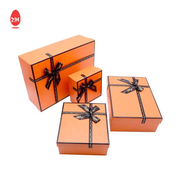 Durable Orange Bowknot Cardboard Gift Packaging Box Rectangle Storage Cardboard