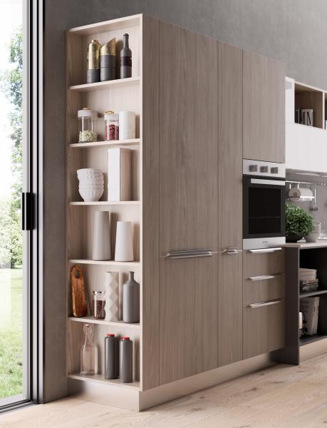Customized Modern Wood Veneer Kitchen Cabinet Set Minimalist Kitchen System