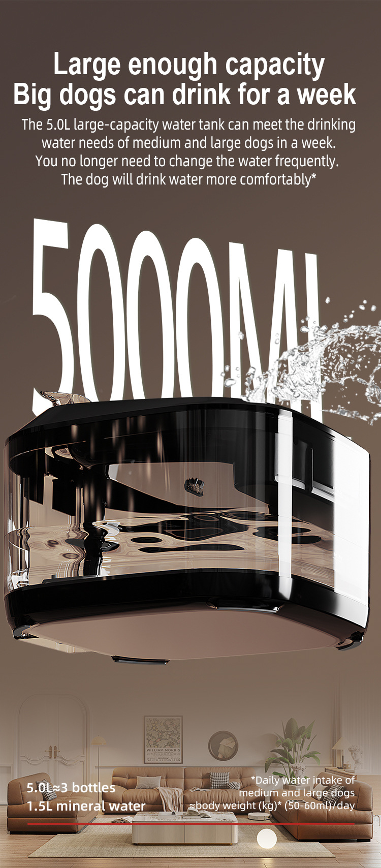 Eco-Friendly Smart Pet Water Dispenser Large Capacity Pet Fountain with Automatic Feature for Cats and Dogs