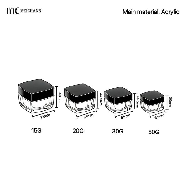 High-Clarity Square Acrylic Cream Jar in 15G,20G,30G,50G for Premium Cosmetic Packaging