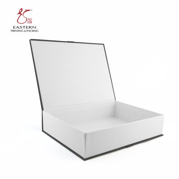 Fashonable 5.5cm Height Hard Cardboard Gift Boxes , Book Style Gift Box With Black Ribbon Closure