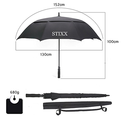 Black Ventilated Automatic Golf Umbrella 130cm Wind Resistant Umbrella