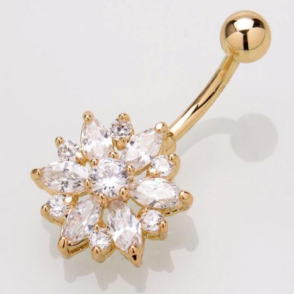 Newest flower shaped navel ring zircon belly button ring piercing jewelry