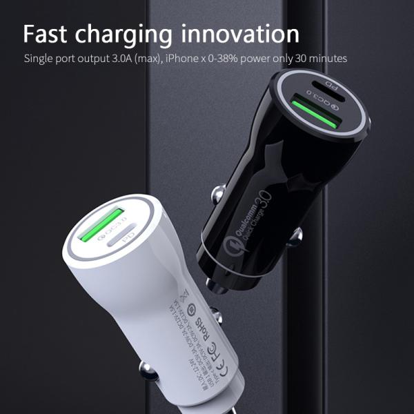 36w Dual Port Car Charger PD 20w USB C QC3.0 5V 4.8A