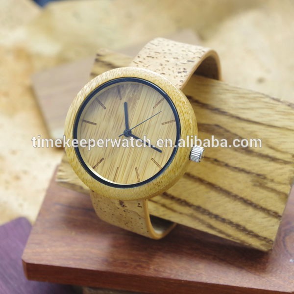most nature bamboo wood watches with real cork band ,straps are eco-friendly material , cork leather wood watch