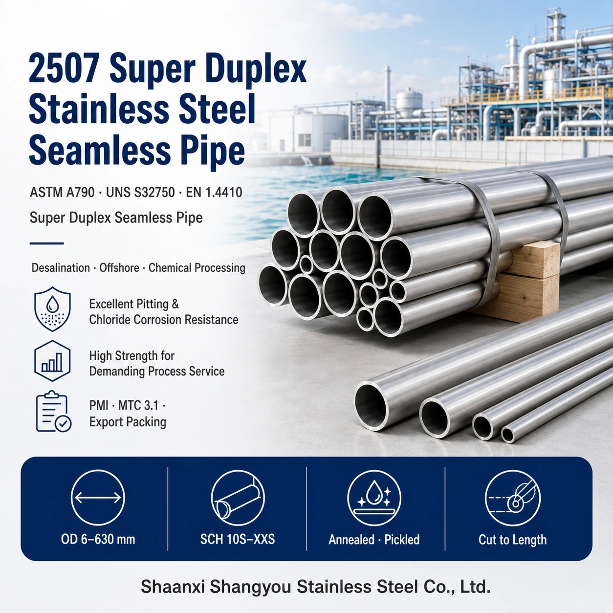 ASTM A790 2507 Super Duplex Stainless Steel Seamless Pipe with Superior Chloride