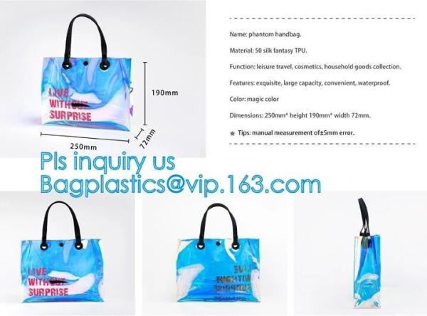 tote pvc stadium ladies bags handbag, bucket bags pvc transparent bags women handbags, laser shopping beach bag hologram