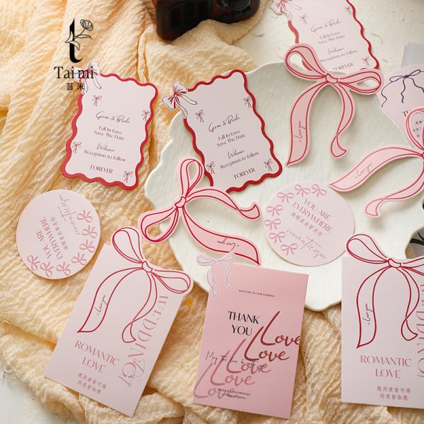 Romantic Love Cards Set Pastel Pink Ribbon Gift Tags Wedding Flower Bouquet Decor