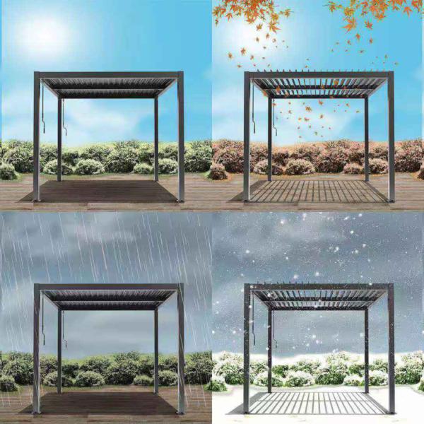 Outdoor Aluminum Bioclimatic Canopy AJUNION Waterproof Louver Garden Pergolas Bridge