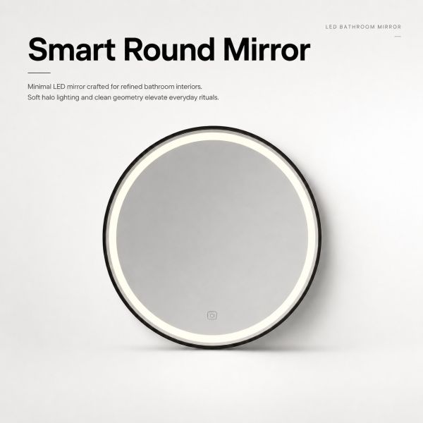 Kingstin 31 Smart Round LED Bathroom Mirror, 3-Color Dimmable Backlit Wall Mirror with Defogger, Customizable Size