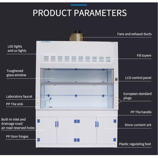 Клобук 1500mm перегара химического Biosafety мебели лаборатории школы PP кислотоупорный