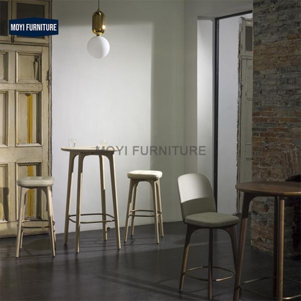 MOYI Bar Chair Solid Wood Luxury American Retro Leisure bar Chair Nordic Hotel Modern Metal High Stool Front Desk Chair