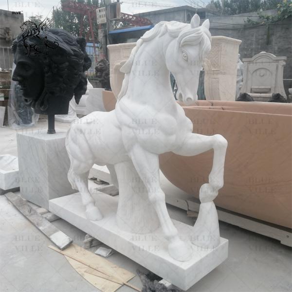 Marble Horse Statue White Stone Carvings Life Size Animal Sculptures Handcarved Outdoor Garden Decoration