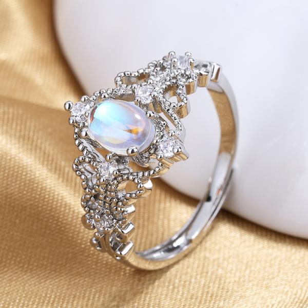 Adjustable Moonstone Personalized Silver Ring Nickel Free