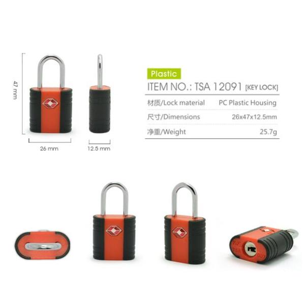 Hot sale PC  Travel Luggage TSA  lock&25.7g Tsa Lock&Black Plastic  padlock with key