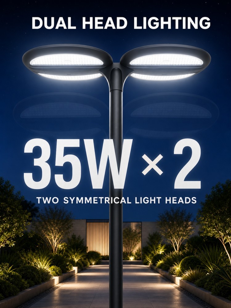 Double Round Oval Head Solar Garden Lights 360 Degree Wide Beam Angle Dusk to Dawn