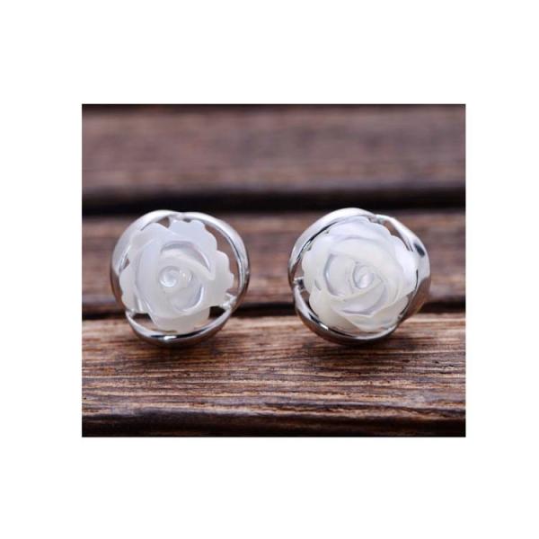 Sterling Silver Mother of Pearl Stud Earrings(XH022915W)