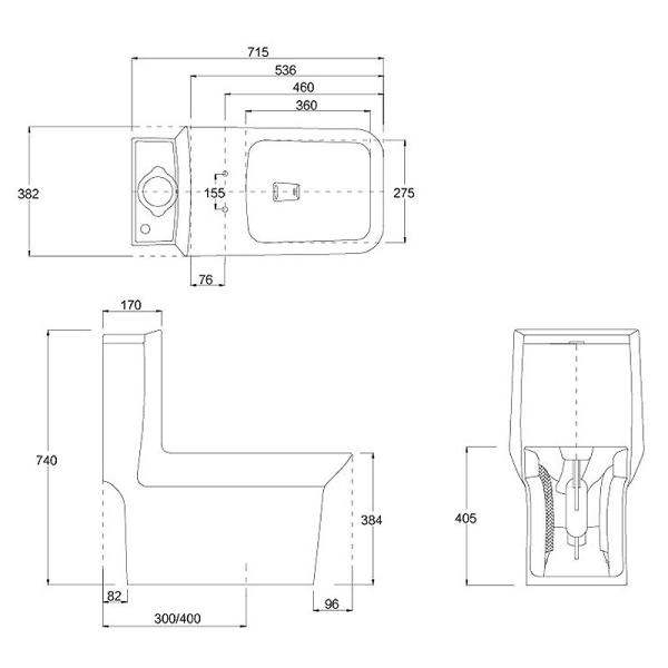 Двойное полное вытянутое цельное включенное место Commode
