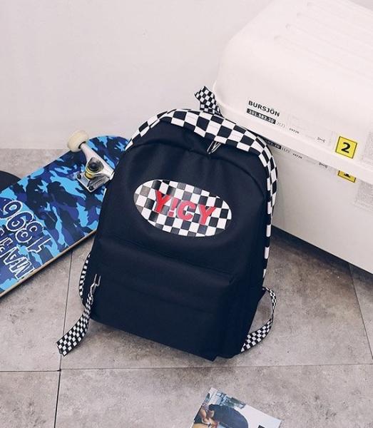 New 2018 backpack checkerboard pattern hip-hop street trend student bag