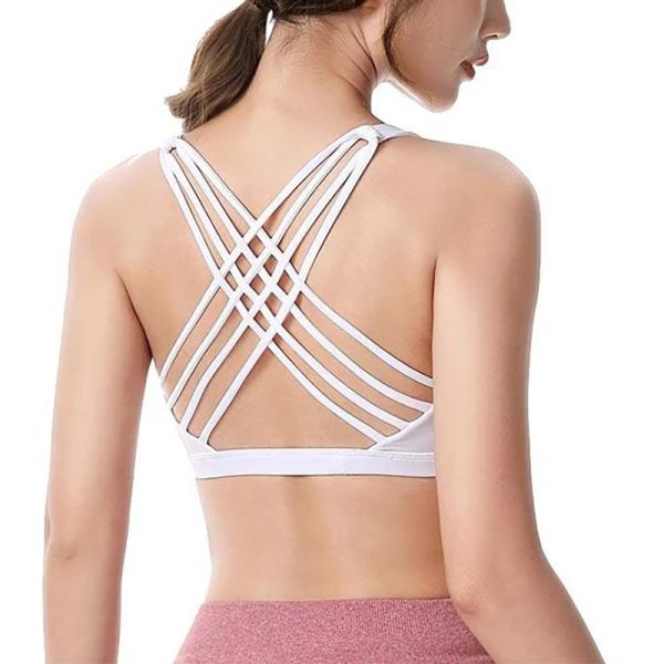 Fashionable Breathable Strappy Cross Back Sexy Padded Yoga Sport Bra for Women
